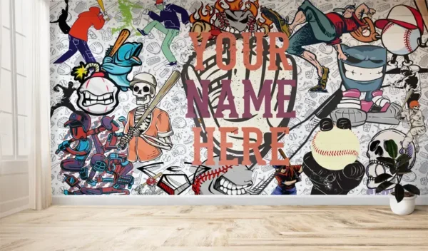 Personalised Baseball Graffiti Character Wallpaper