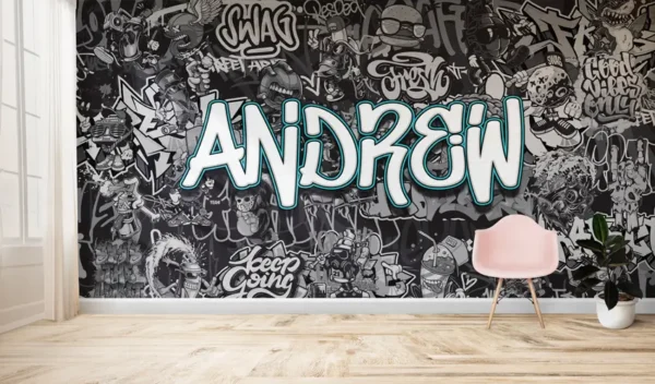 Personalised Black & White Graffiti Character Wallpaper