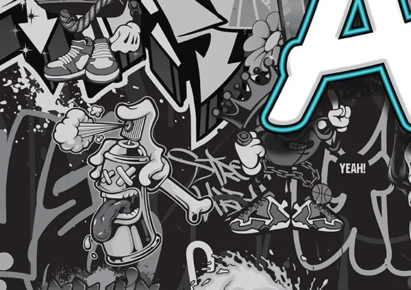 Personalised Black & White Graffiti Character Wallpaper - Image 3
