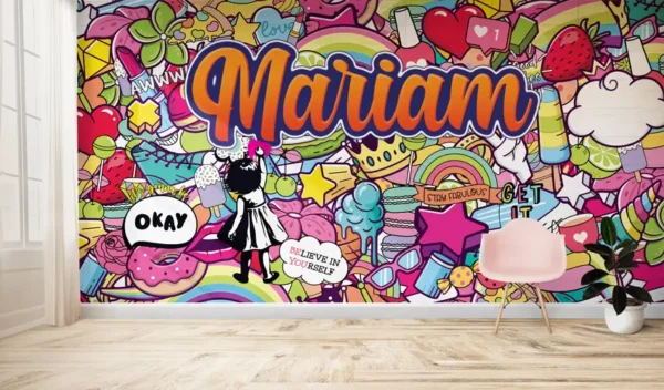 Personalised Girls Graffiti Abstract Wallpaper