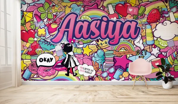 Personalised Girls Graffiti Abstract Wallpaper - Image 3