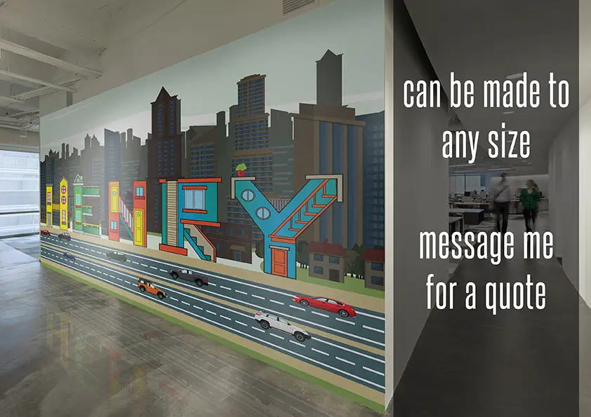 Personalised-childrens-city-buildings-cars-Wallpaper-style-2